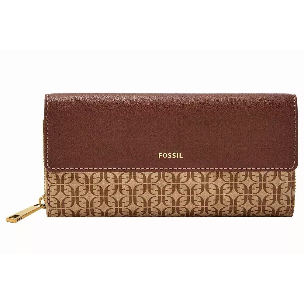 New Fossil Jori RFID Flap Clutch Beige / Brown